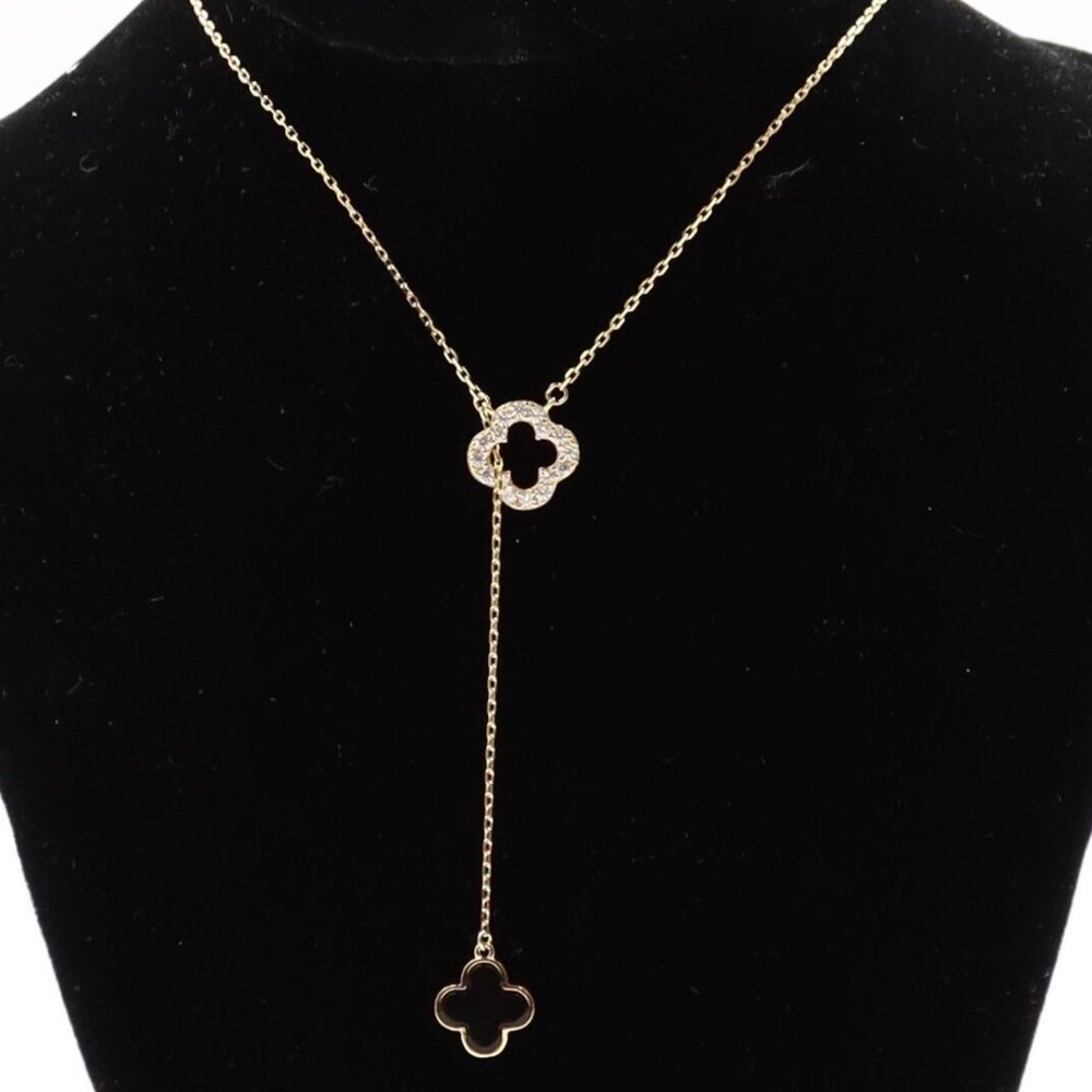New RACHEL ZOE 18k Gold Plated Sterling Silver Clover Lariat Necklace